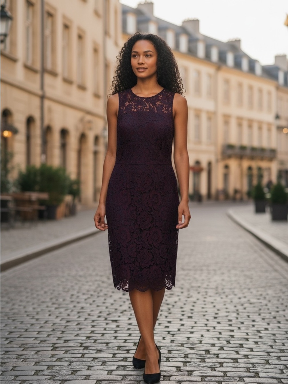 NWT Banana Republic Plum Lace Midi Sheath Dress Size 6